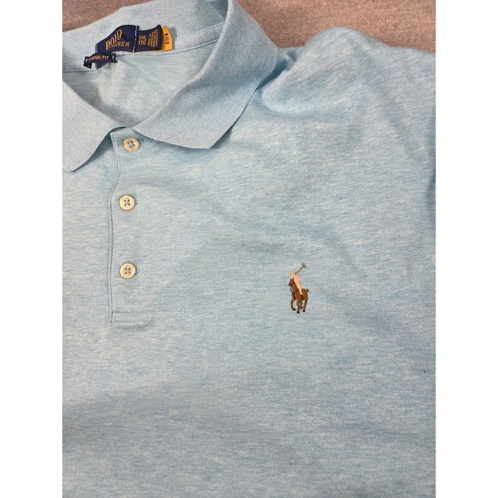 Polo Ralph Lauren Soft Touch Golf Polo Shirt 2XL Sky Sea Blue‎ Flesh Pony Logo